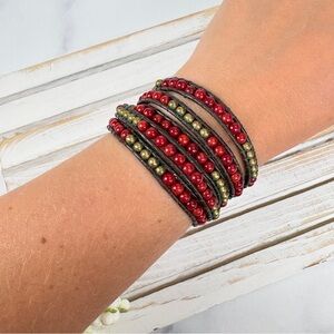 Nakamol Red and Gold Beaded Wrap Bracelet